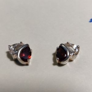 Garnet and clear stone, post earrings (#150)